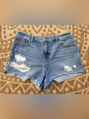 Hollister Ultra High-Rise Vintage Relaxed Mom Shorts ~ Size 11/W30 Distressed EC